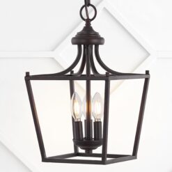 JONATHAN Y Camden 10" Iron Pagoda Mid-Century 3 -Light Oil Rubbed Bronze Farmhouse Lantern Medium Hanging Pendant Light