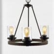 JONATHAN Y Coronet 20-in. Seeded Glass/Iron Rustic Round 3 -Light Oil-rubbed Black Seeded glass Iron Chandelier