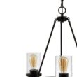 JONATHAN Y Coronet 20-in. Seeded Glass/Iron Rustic Round 3 -Light Oil-rubbed Black Seeded glass Iron Chandelier