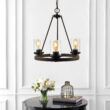 JONATHAN Y Coronet 20-in. Seeded Glass/Iron Rustic Round 3 -Light Oil-rubbed Black Seeded glass Iron Chandelier