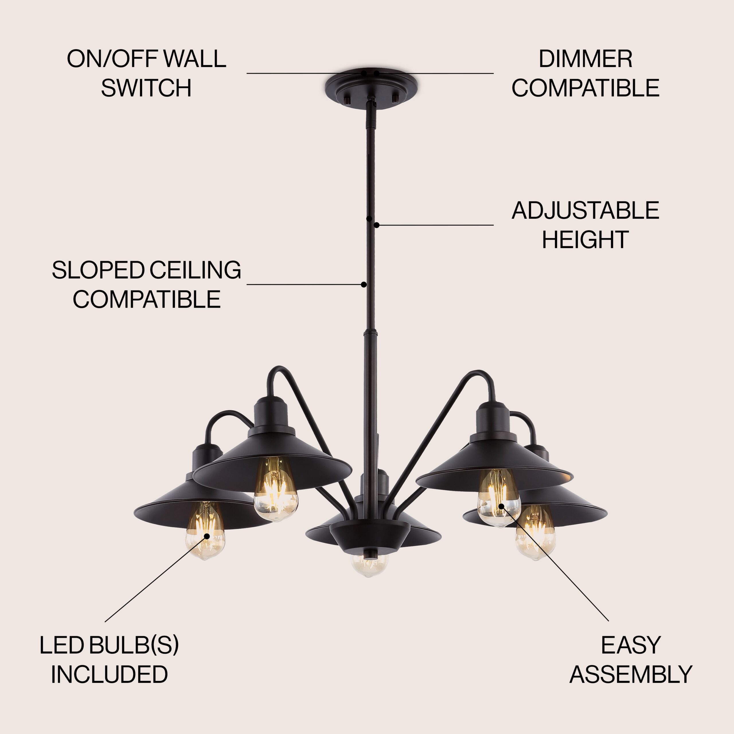 JONATHAN Y Cole Industrial Rustic 5 -Light Oil Rubbed Bronze Farmhouse Metal Linear Large Hanging Pendant Light JONATHAN Y Cole Industrial Rustic 5 -Light Oil Rubbed Bronze Farmhouse Metal Linear Large Hanging Pendant Light