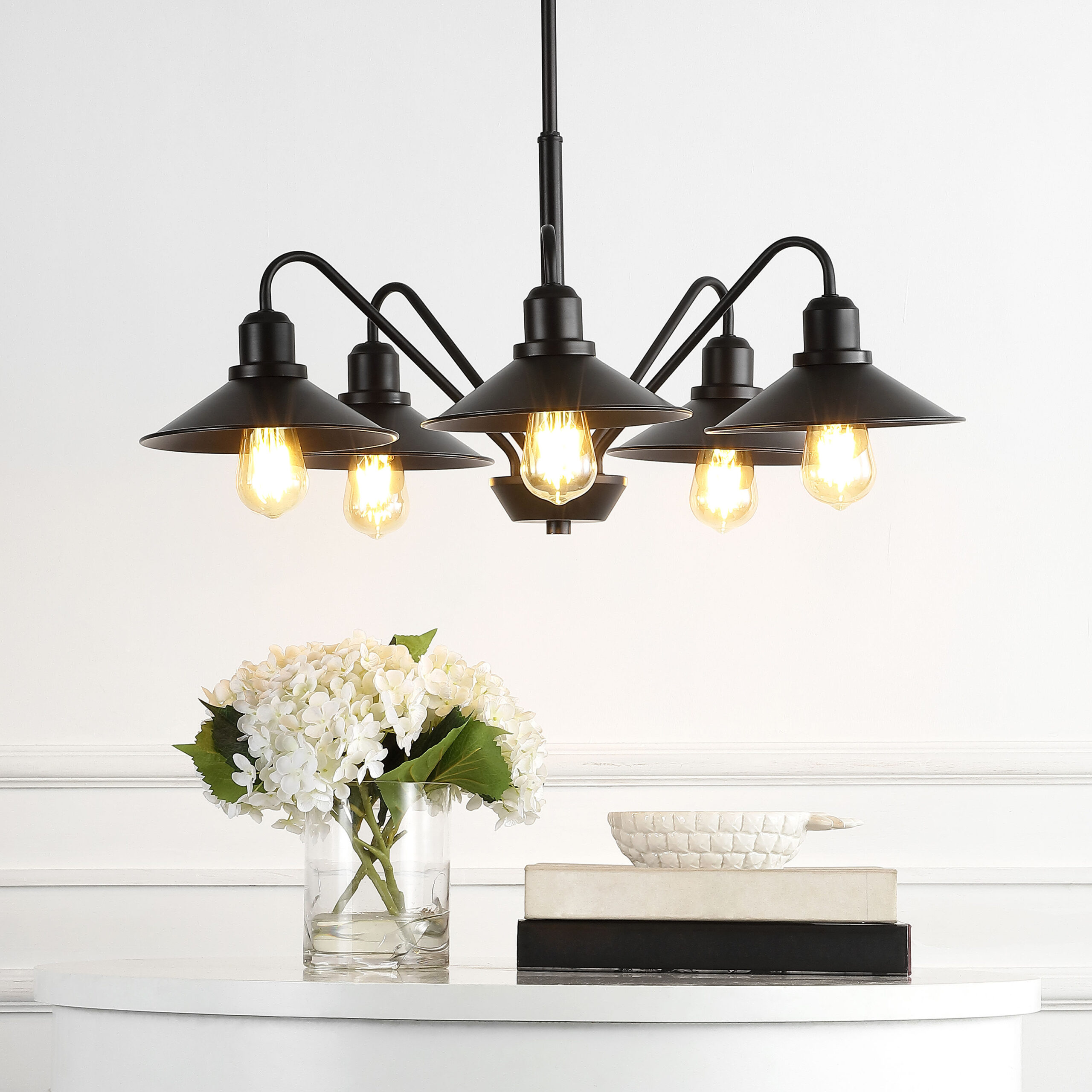 JONATHAN Y Cole Industrial Rustic 5 -Light Oil Rubbed Bronze Farmhouse Metal Linear Large Hanging Pendant Light JONATHAN Y Cole Industrial Rustic 5 -Light Oil Rubbed Bronze Farmhouse Metal Linear Large Hanging Pendant Light