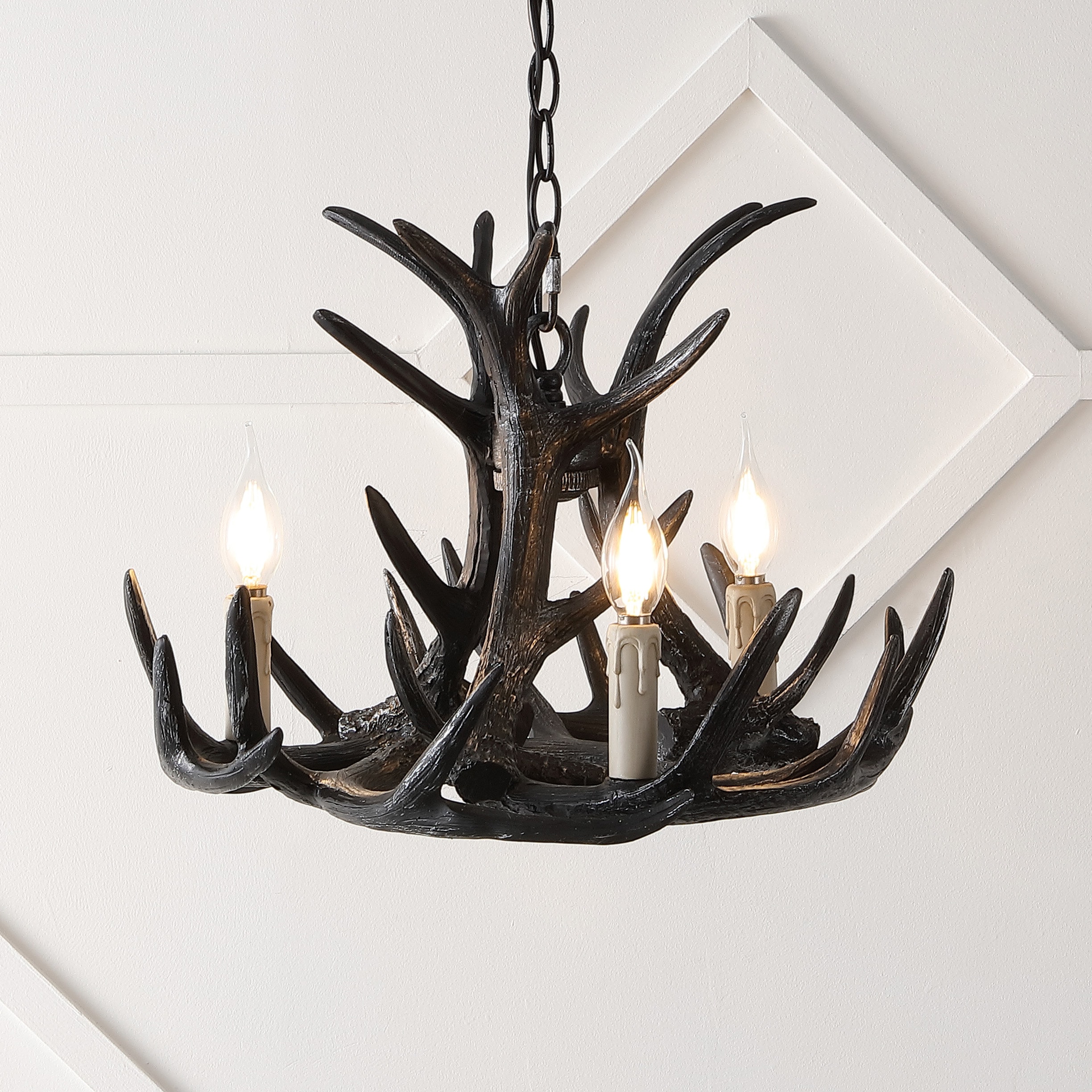 JONATHAN Y Nelle 18" Resin Adjustable Antler 3 -Light Black Antler Resin Chandelier JONATHAN Y Nelle 18" Resin Adjustable Antler 3 -Light Black Antler Resin Chandelier
