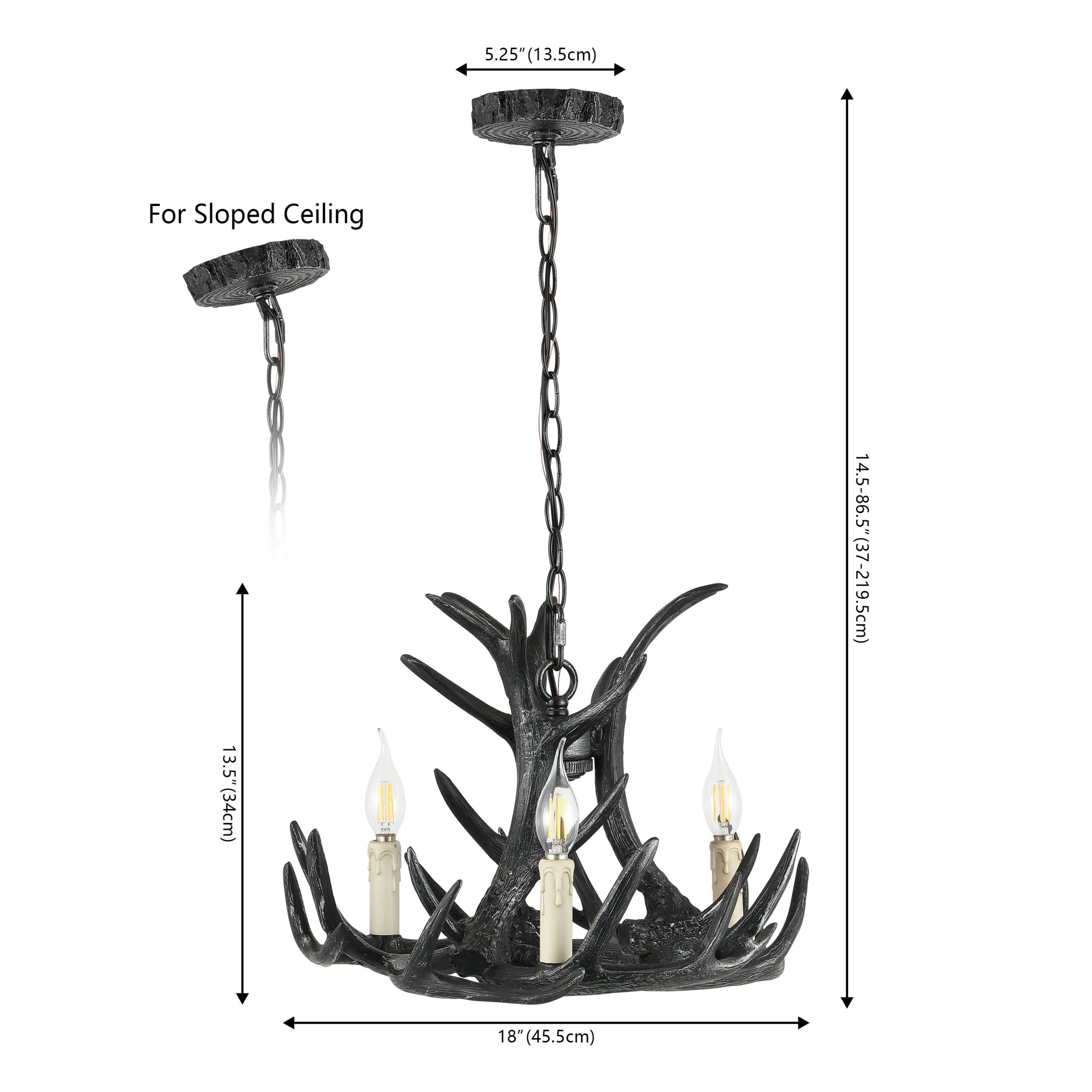 JONATHAN Y Nelle 18" Resin Adjustable Antler 3 -Light Black Antler Resin Chandelier JONATHAN Y Nelle 18" Resin Adjustable Antler 3 -Light Black Antler Resin Chandelier