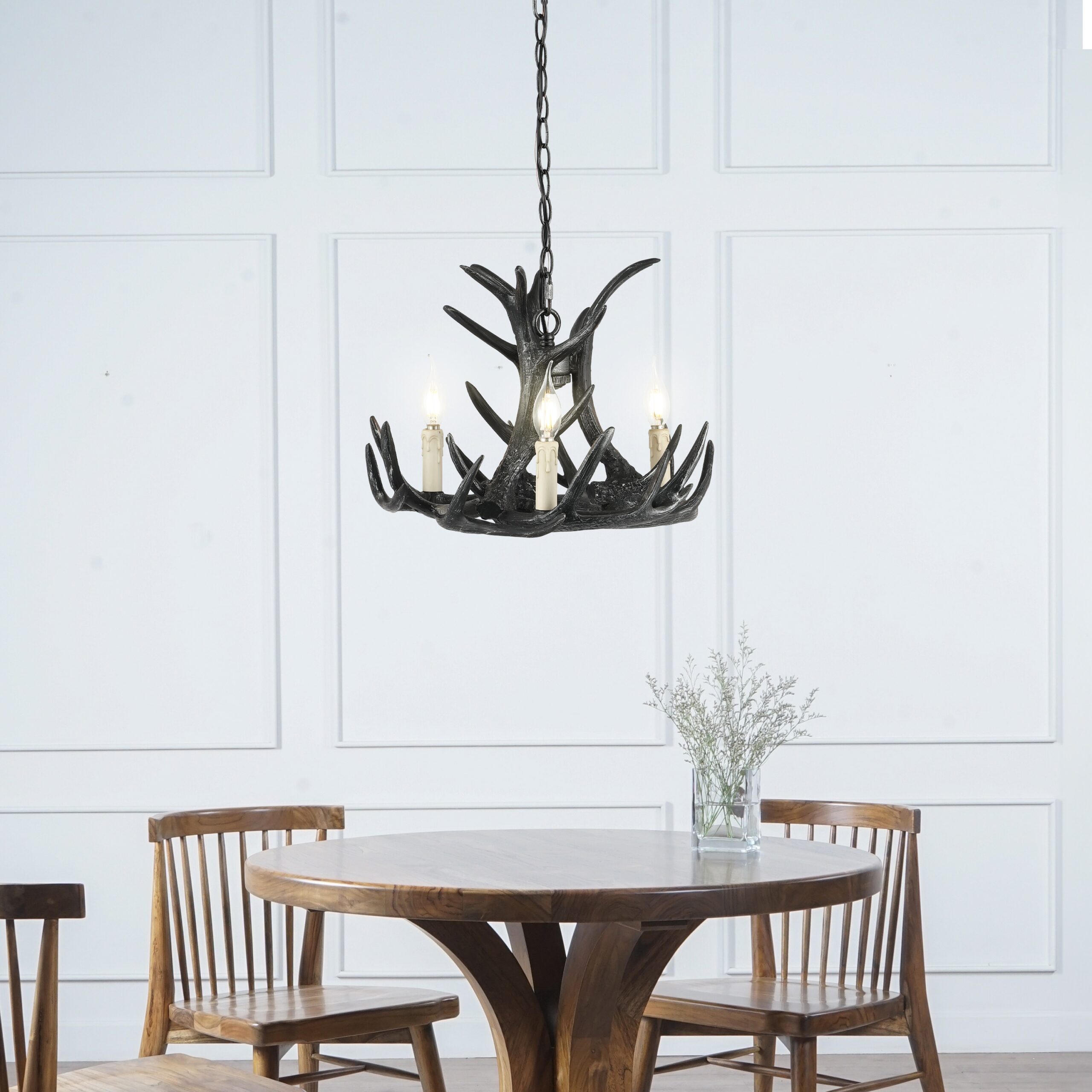 JONATHAN Y Nelle 18" Resin Adjustable Antler 3 -Light Black Antler Resin Chandelier JONATHAN Y Nelle 18" Resin Adjustable Antler 3 -Light Black Antler Resin Chandelier