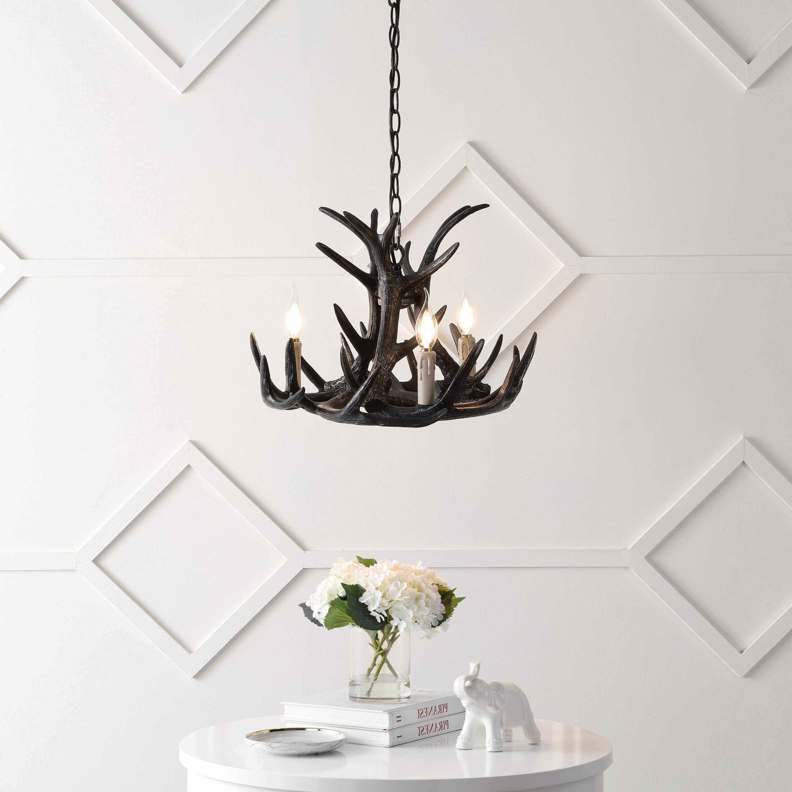 JONATHAN Y Nelle 18" Resin Adjustable Antler 3 -Light Black Antler Resin Chandelier JONATHAN Y Nelle 18" Resin Adjustable Antler 3 -Light Black Antler Resin Chandelier