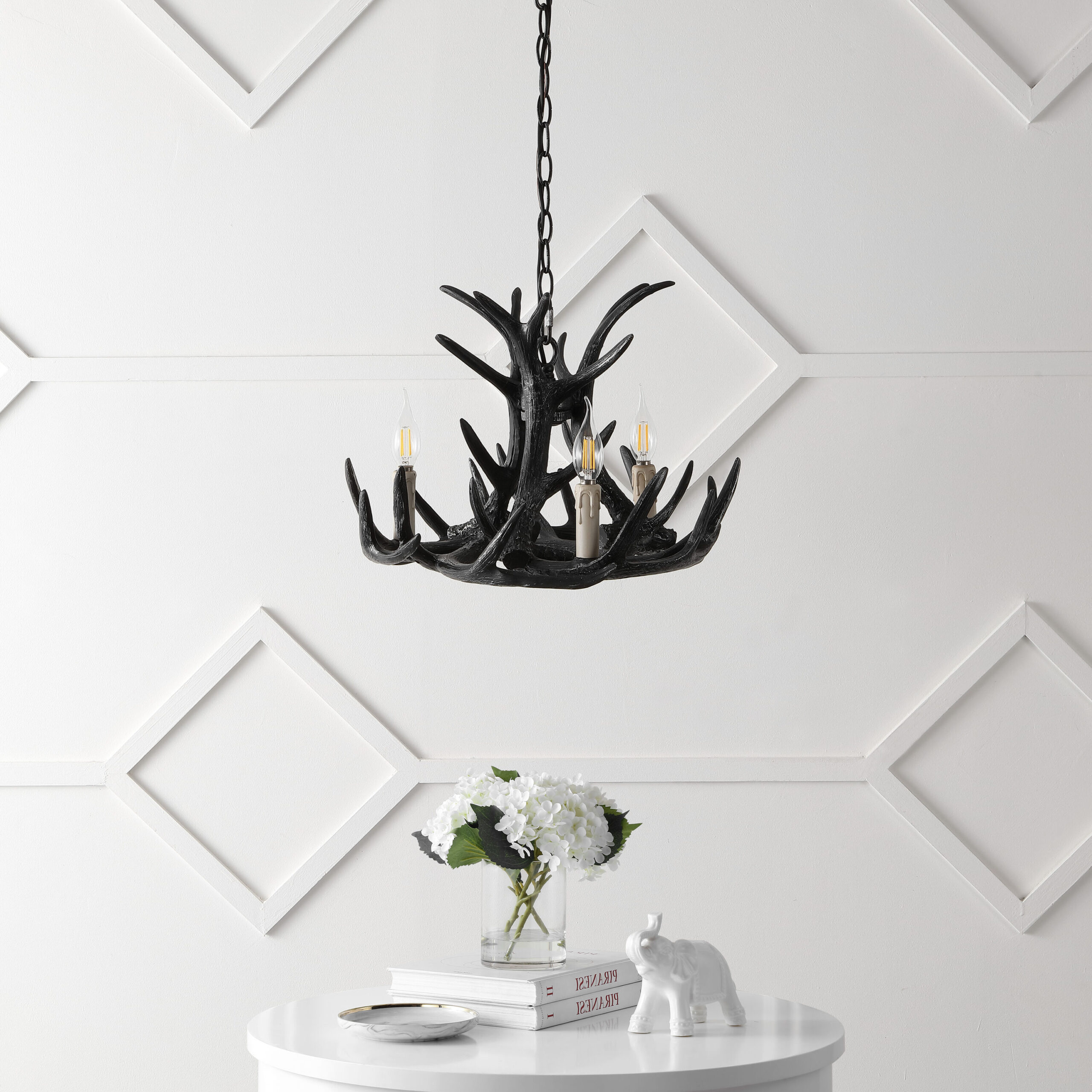 JONATHAN Y Nelle 18" Resin Adjustable Antler 3 -Light Black Antler Resin Chandelier JONATHAN Y Nelle 18" Resin Adjustable Antler 3 -Light Black Antler Resin Chandelier
