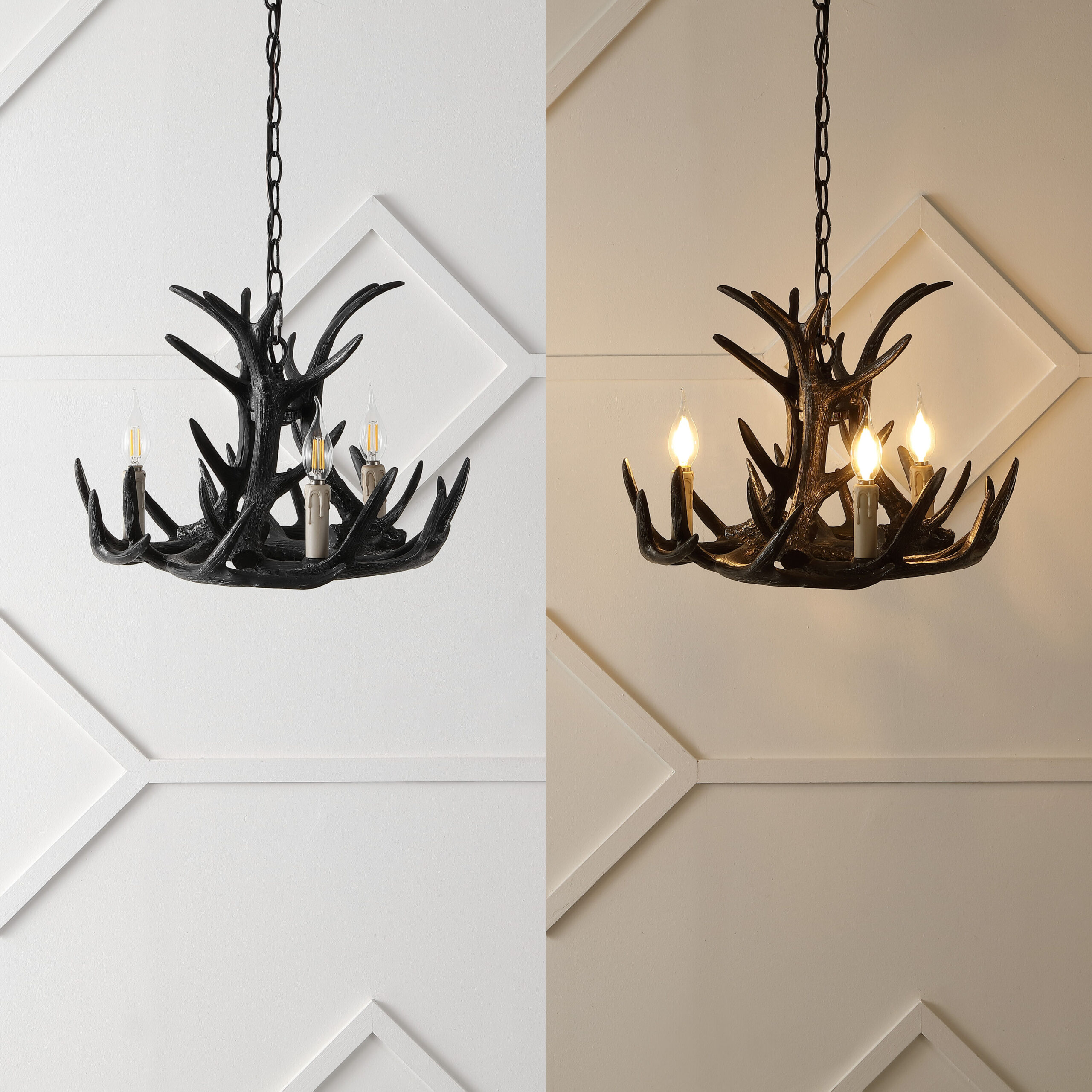 JONATHAN Y Nelle 18" Resin Adjustable Antler 3 -Light Black Antler Resin Chandelier JONATHAN Y Nelle 18" Resin Adjustable Antler 3 -Light Black Antler Resin Chandelier