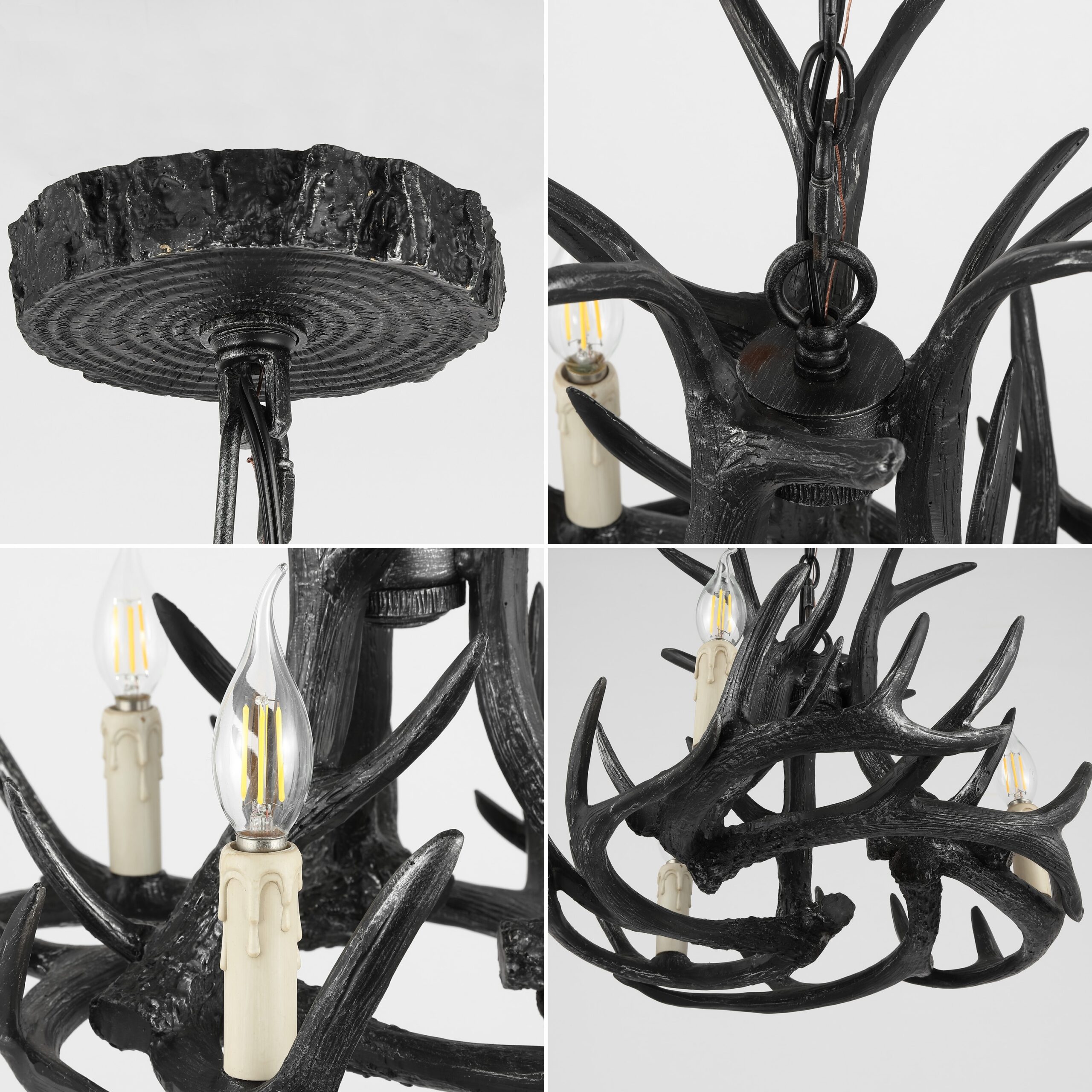 JONATHAN Y Nelle 18" Resin Adjustable Antler 3 -Light Black Antler Resin Chandelier JONATHAN Y Nelle 18" Resin Adjustable Antler 3 -Light Black Antler Resin Chandelier