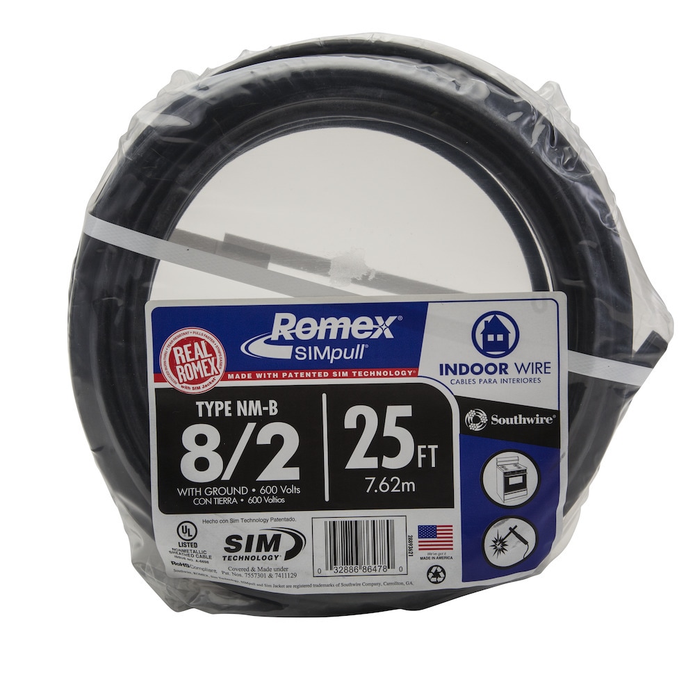 Southwire 25-ft 8 / 2 / Romex SIMpull Stranded Indoor CU NM-B W/G Individual pack ( By-the-roll ) Southwire 25-ft 8 / 2 / Romex SIMpull Stranded Indoor CU NM-B W/G Individual pack ( By-the-roll )