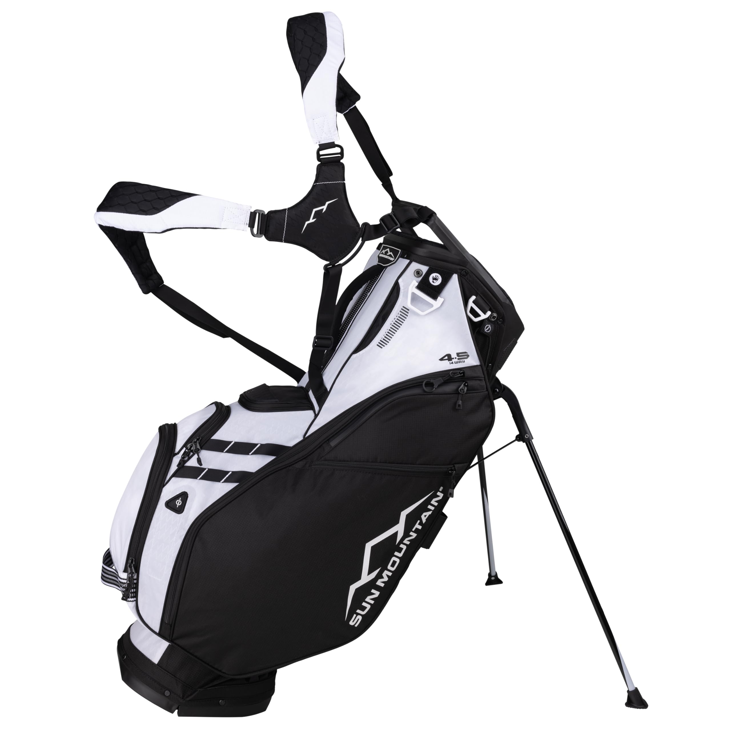 Sun Mountain Men's Eclipse 4.5 Lightweight VLO Hybrid Stand Golf Bag, 14-Way Top, 2025 Model, Black White Sun Mountain Men's Eclipse 4.5 Lightweight VLO Hybrid Stand Golf Bag, 14-Way Top, 2025 Model, Black White