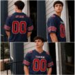 Custom Panther Navy Red-White Classic Style Hybrid Mesh Football Jersey With Name Patch