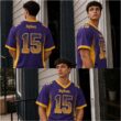 Custom Purple Gold-White Drift Hybrid Mesh Football Jersey With Name Patch