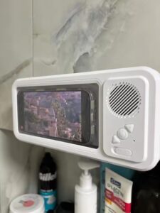 Waterproof Shower Phone Holder with Bluetooth Speaker and 360° Rotating Touch Screen Case