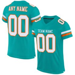 Custom Aqua White-Orange Classic Style Hybrid Mesh Football Jersey With Name Patch