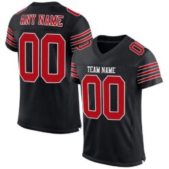 Custom Black Red-White Classic Style Hybrid Mesh Football Jersey With Name Patch