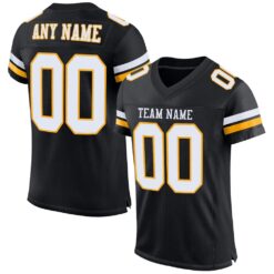 Custom Black White-Gold Classic Style Hybrid Mesh Football Jersey With Name Patch
