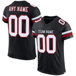 Custom Black White-Red Classic Style Hybrid Mesh Football Jersey With Name Patch