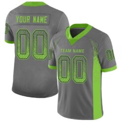 Custom Gray Neon Green-Navy Drift Hybrid Mesh Football Jersey With Name Patch