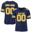 Custom Navy Blue Gold-White Classic Style Hybrid Mesh Football Jersey With Name Patch
