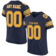 Custom Navy Gold-White Classic Style Hybrid Mesh Football Jersey With Name Patch