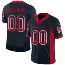 Custom Navy Red-White Drift Hybrid Mesh Football Jersey With Name Patch