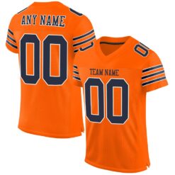 Custom Orange Navy-White Classic Style Hybrid Mesh Football Jersey With Name Patch