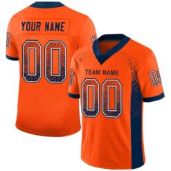 Custom Orange Navy-White Drift Hybrid Mesh Football Jersey With Name Patch