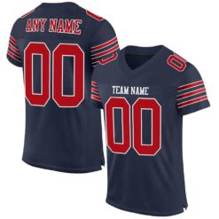 Custom Panther Navy Red-White Classic Style Hybrid Mesh Football Jersey With Name Patch