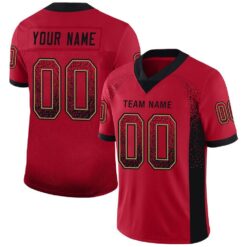 Custom Red Black-Old Gold Drift Hybrid Mesh Football Jersey With Name Patch