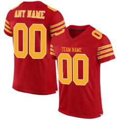 Custom Red Gold-White Classic Style Hybrid Mesh Football Jersey With Name Patch