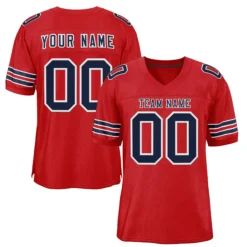 Custom Red Navy-White Classic Style Hybrid Mesh Football Jersey With Name Patch