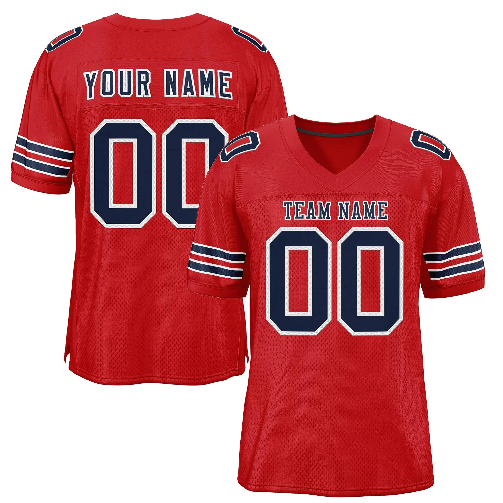 Custom Red Navy-White Classic Style Hybrid Mesh Football Jersey With Name Patch Custom Red Navy-White Classic Style Hybrid Mesh Football Jersey With Name Patch