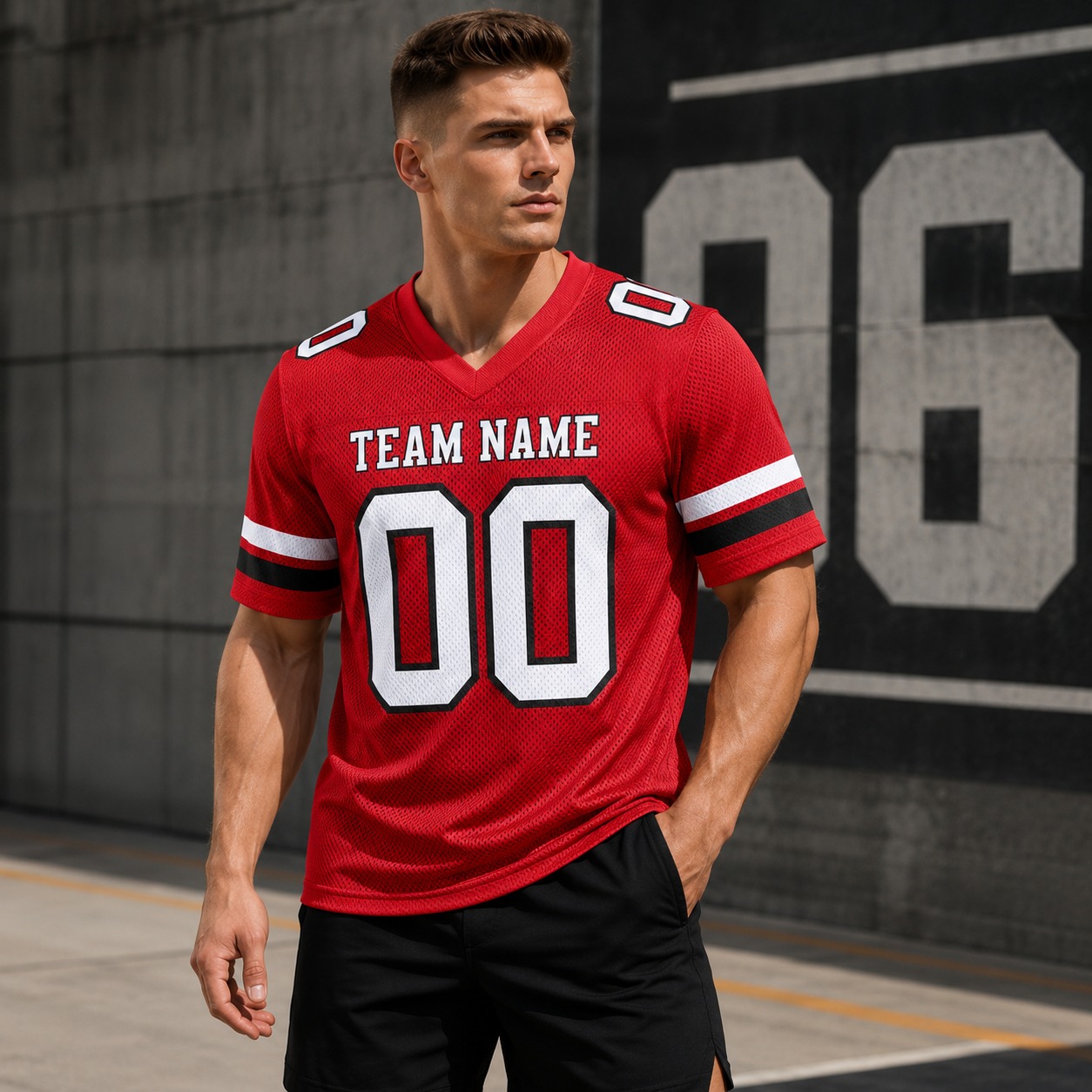 Custom Red White Black Mesh Football Jersey Custom Red White Black Mesh Football Jersey - Image 3