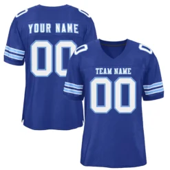 Custom Royal White-Light Blue Classic Style Hybrid Mesh Football Jersey With Name Patch