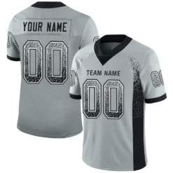 Custom Silver Black-White Drift Hybrid Mesh Football Jersey With Name Patch