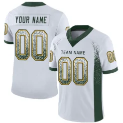 Custom White Green-Gold Drift Hybrid Mesh Football Jersey With Name Patch