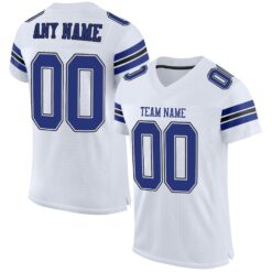 Custom White Royal-Black Classic Style Hybrid Mesh Football Jersey With Name Patch