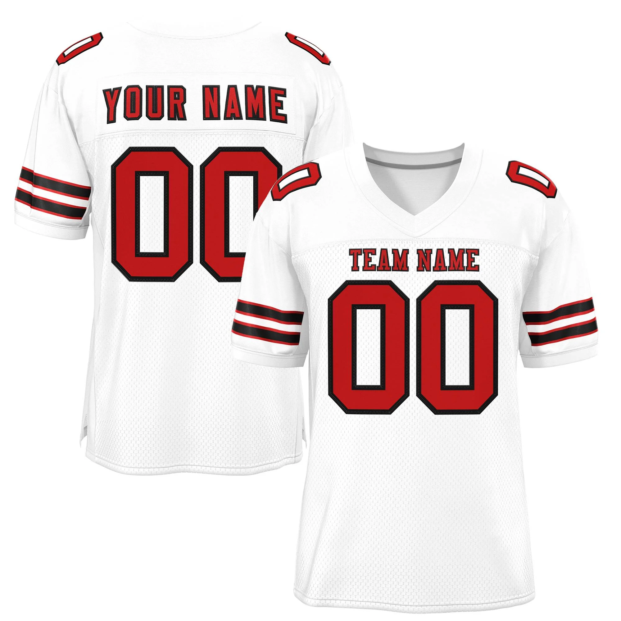 Custom White Red-Black Classic Style Hybrid Mesh Football Jersey With Name Patch Custom White Red-Black Classic Style Hybrid Mesh Football Jersey With Name Patch