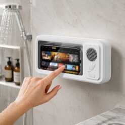 Waterproof Shower Phone Holder with Bluetooth Speaker and 360° Rotating Touch Screen Case