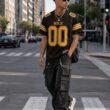 Custom Brown Gold-White Classic Style Hybrid Mesh Football Jersey With Name Patch