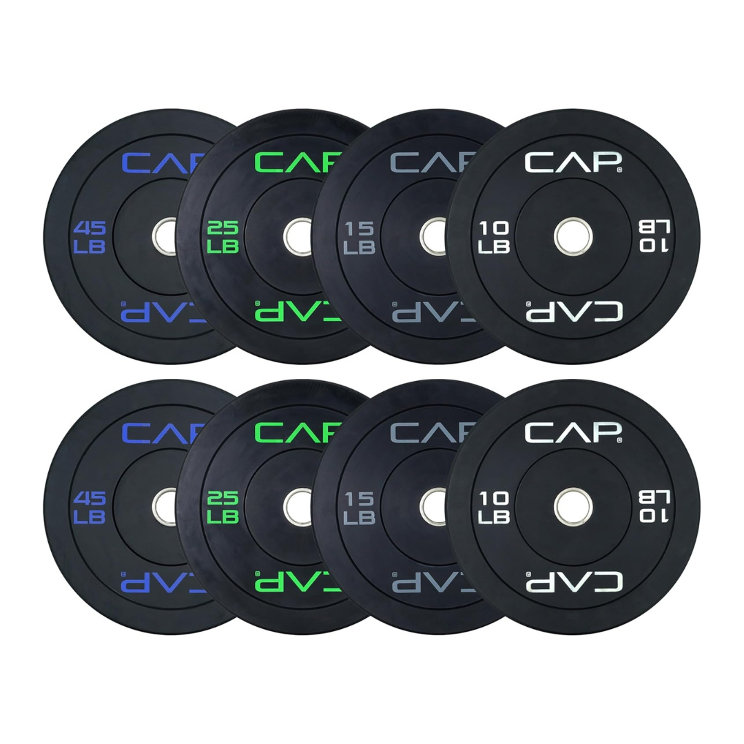 CAP 2-inch Olympic Bumper Plate Weight Set | 190 lbs | Multiple Colors | Storage Rack Optional CAP 2-inch Olympic Bumper Plate Weight Set | 190 lbs | Multiple Colors | Storage Rack Optional