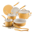 Rachael Ray Cucina Ceramic Cookware Set - 13 Pieces - Ceramic Pots and Pans Set w/Nonstick Frying Pans, Saute Pan, Saucepans, Stockpot, Lids, Pan Protectors & Cooking Utensils - Turmeric