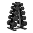 CAP Rubber Coated Hex Dumbbell Set with Storage Rack | 100–210 lb Options, Space-Saving Vertical Compact Storage for Home Gym Strength Training
