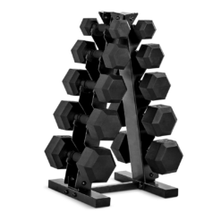 CAP Rubber Coated Hex Dumbbell Set with Storage Rack | 100–210 lb Options, Space-Saving Vertical Compact Storage for Home Gym Strength Training