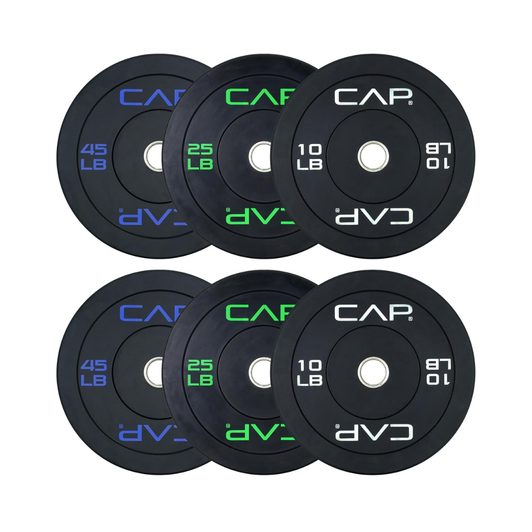 CAP 2-inch Olympic Bumper Plate Weight Set | 160 lbs | Multiple Colors | Storage Rack Optional CAP 2-inch Olympic Bumper Plate Weight Set | 160 lbs | Multiple Colors | Storage Rack Optional