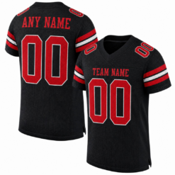 Custom Black Red-White Classic Style Mesh Football Jersey