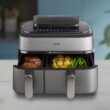 Philips Steam Airfryer 5000 Series Dual Basket - Airfryer & Steamer, 9 Litre, RapidAir Plus, 19 Cooking Functions, 90% Less Fat, 2 Baskets, Steam Cleaning, Silver (NA555/00)
