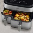 Philips Steam Airfryer 5000 Series Dual Basket - Airfryer & Steamer, 9 Litre, RapidAir Plus, 19 Cooking Functions, 90% Less Fat, 2 Baskets, Steam Cleaning, Silver (NA555/00)