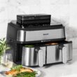 Philips Steam Airfryer 5000 Series Dual Basket - Airfryer & Steamer, 9 Litre, RapidAir Plus, 19 Cooking Functions, 90% Less Fat, 2 Baskets, Steam Cleaning, Silver (NA555/00)